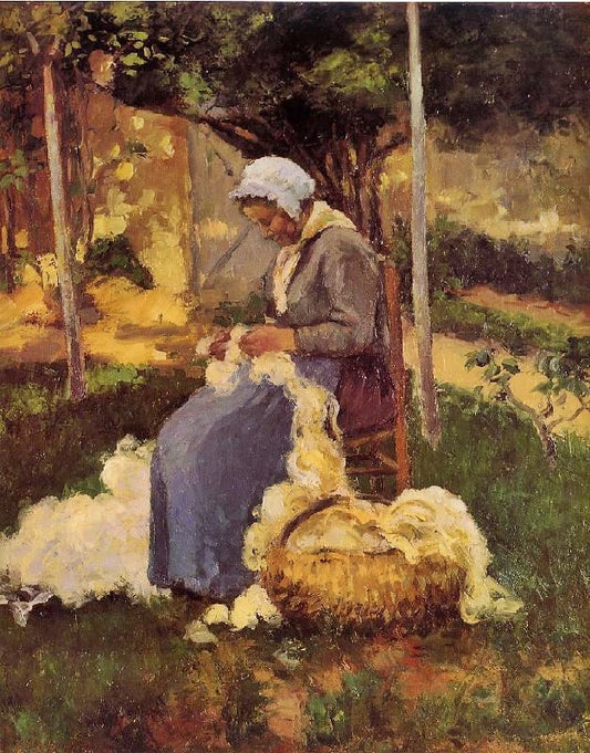 Peasant Woman Carding Wool by Camille Pissarro