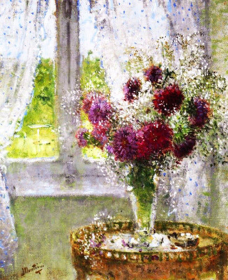 Vase Of Flowers By The Window by Pierre-Eugène Montézin