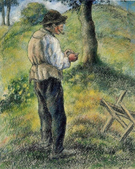Pere Melon Lighting His Pipe by Camille Pissarro