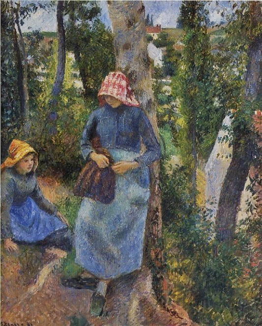 Two Young Peasants Chatting Under The Trees by Camille Pissarro