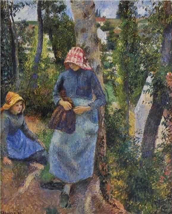 Two Young Peasants Chatting Under The Trees by Camille Pissarro