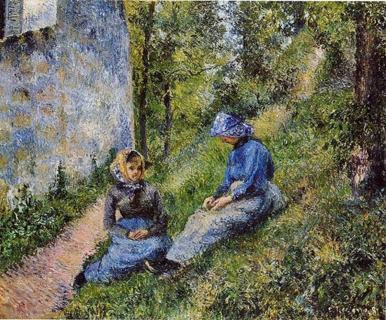Seated Peasants, Sewing by Camille Pissarro