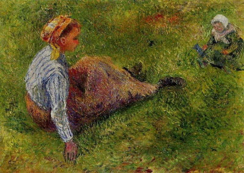 Peasant Sitting With Infant by Camille Pissarro