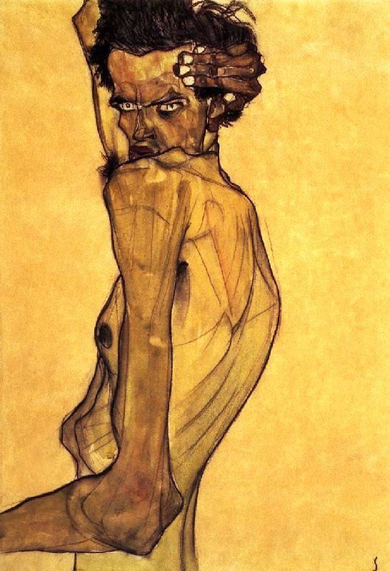 Self Portrait With Arm Twisting Above Head by Egon Schiele