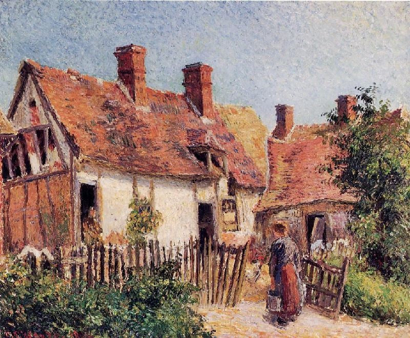 Old Houses At Eragny by Camille Pissarro