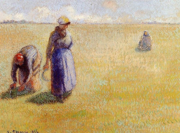 Three Women Cutting Grass by Camille Pissarro