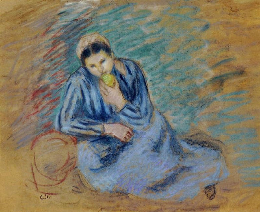 Seated Peasant Woman Crunching An Apple by Camille Pissarro