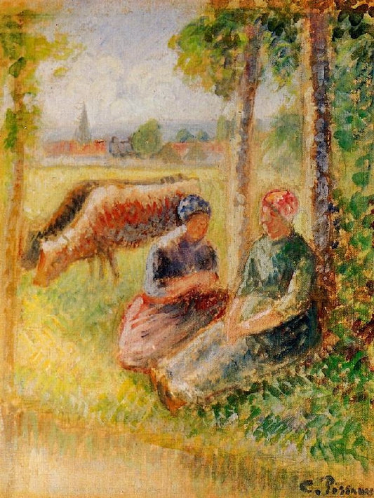 Two Cowherds By The River by Camille Pissarro