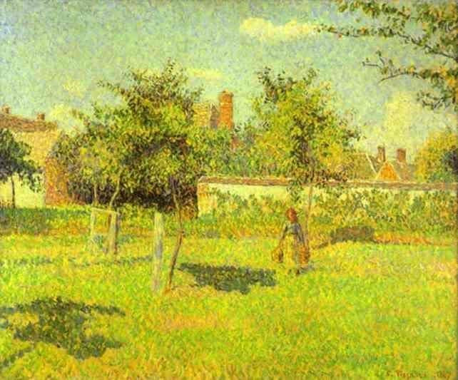 Woman In An Orchard, Spring Sunshine In A Field, Eragny by Camille Pissarro