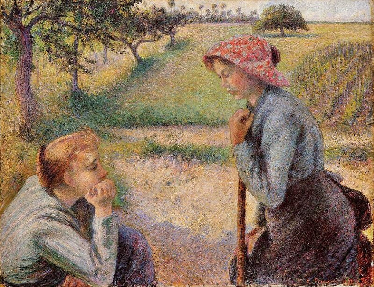 Two Peasant Woman Chatting by Camille Pissarro