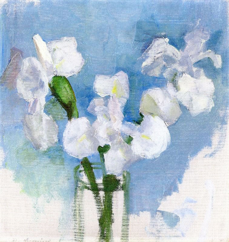White Irises Against A Light Blue Background by Piet Mondrian