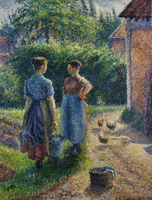 Peasants Chatting In The Farmyard, Eragny by Camille Pissarro