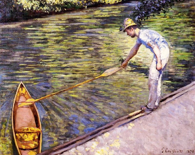 Boater Pulling On His Perissoire by Gustave Caillebotte