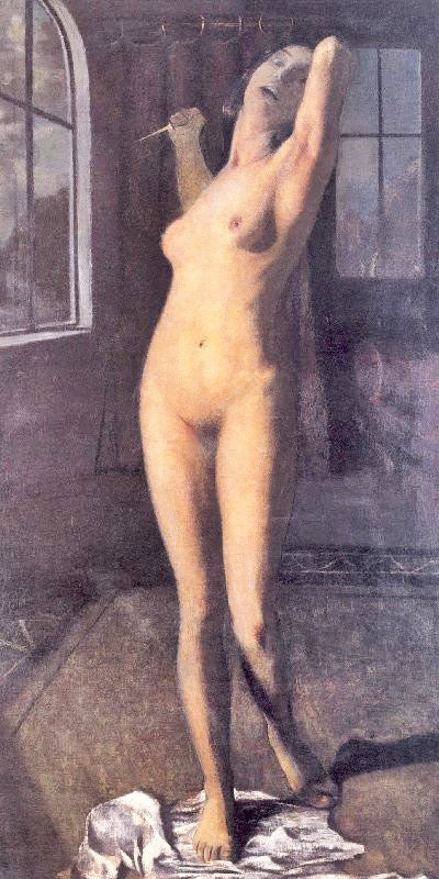 Stehender Maedchenakt Mit Dolch, Lukretia by Otto Müeller