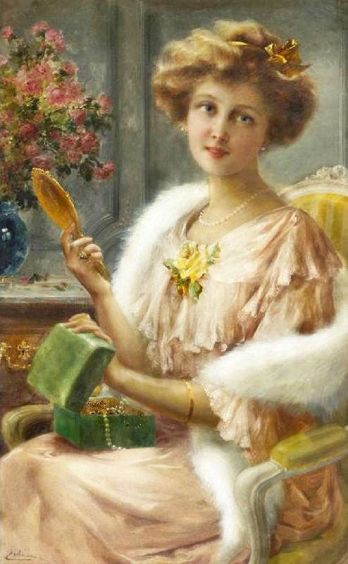 A Young Lady With A Mirror by Emile Vernon