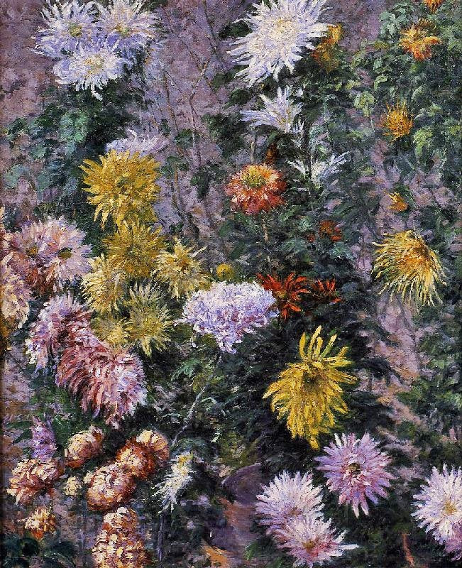 White And Yellow Chrysanthemums, Garden At Petit Gennevilliers by Gustave Caillebotte