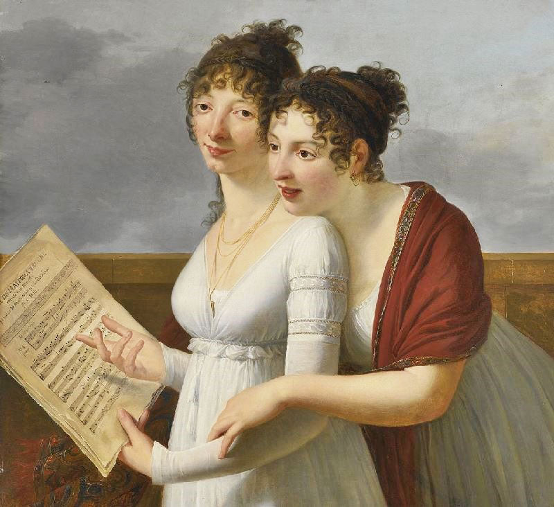 PORTRAIT OF TWO ELEGANTLY DRESSED LADIES