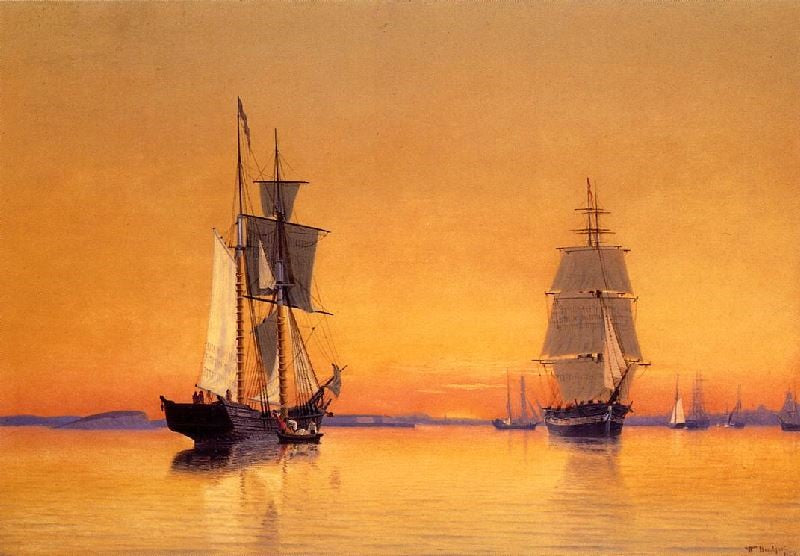 SHIPS IN BOSTON HARBOR AT TWILIGHT