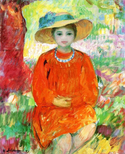 Portrait Of A Girl In An Orange Dress by Henri Lebasque