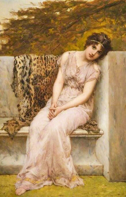 Portrait Of A Young Woman Sitting On A Marble Seat by William Oliver