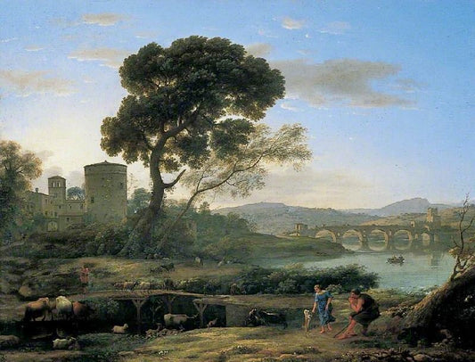 Landscape Near Rome With A View Of The Ponte Molle by Claude Lorrain (Gellée)