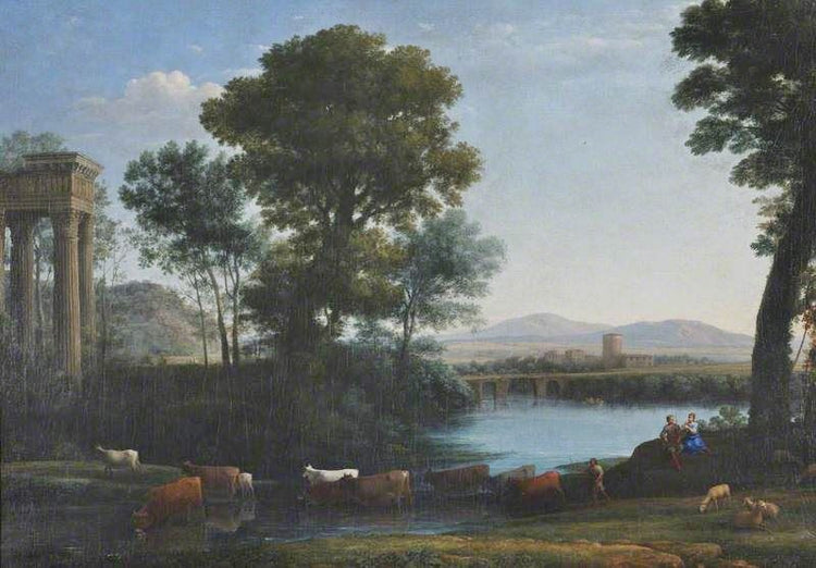 A Classical Landscape With Cattle Crossing A Stream by Claude Lorrain (Gellée)