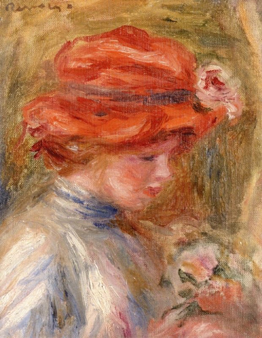 Young Woman In A Red Hat by Pierre Auguste Renoir