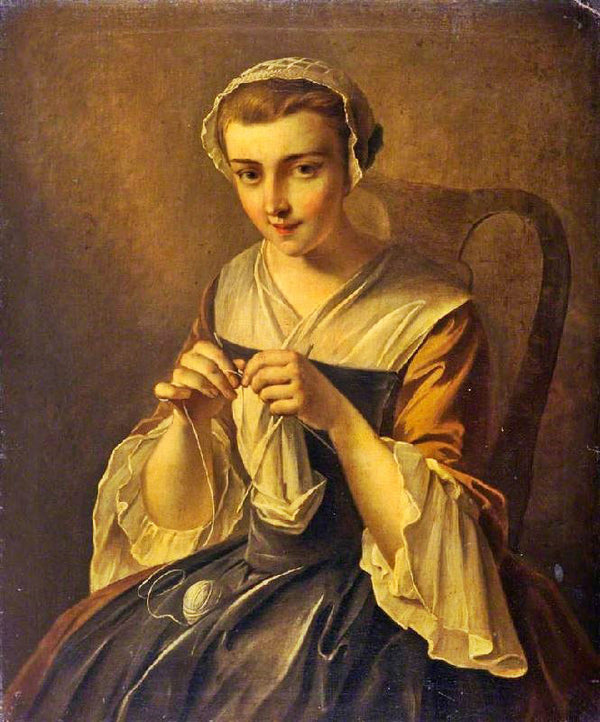 A Girl Knitting by Philipe Mercier