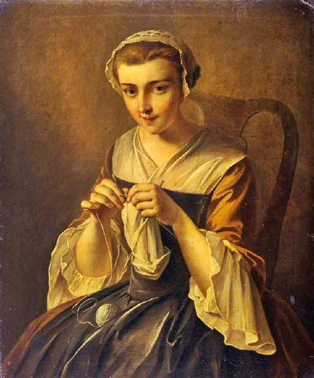 A Girl Knitting by Philipe Mercier