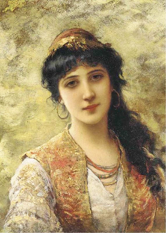 Young Beauty In An Embroidered Vest by Emile Eisman-Semenowsk