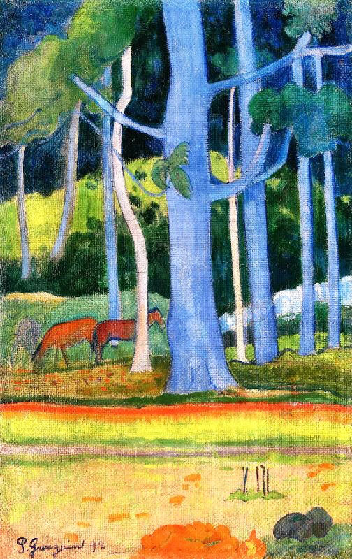 LANDSCAPE WITH BLUE TREE TRUNKS