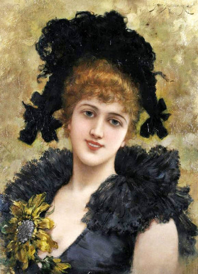Portrait Of A Young Lady In A Black Dress With A Sunflower by Emile Eisman-Semenowsk