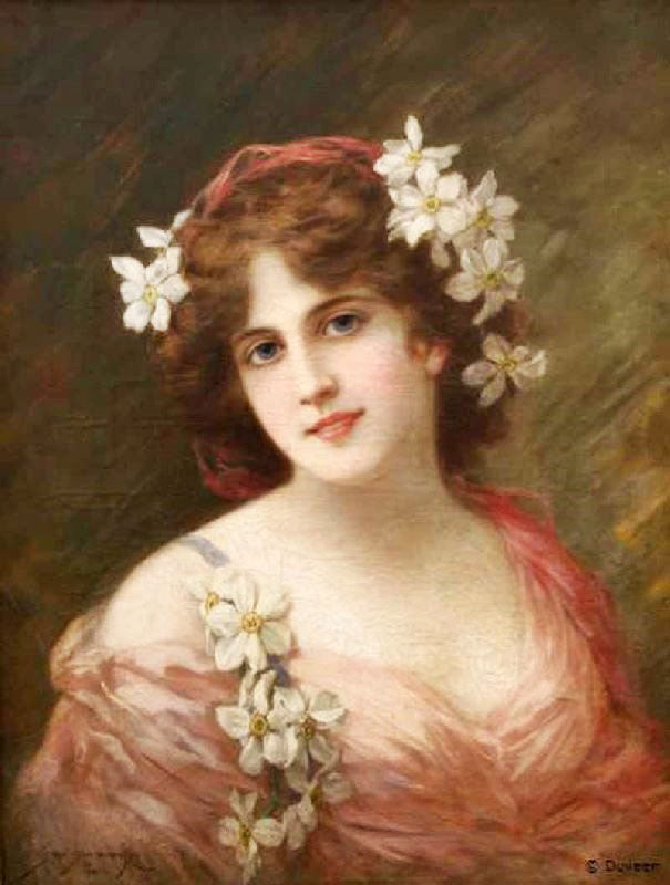 Young Girl With Daffodils In Her Hair by Emile Eisman-Semenowsk