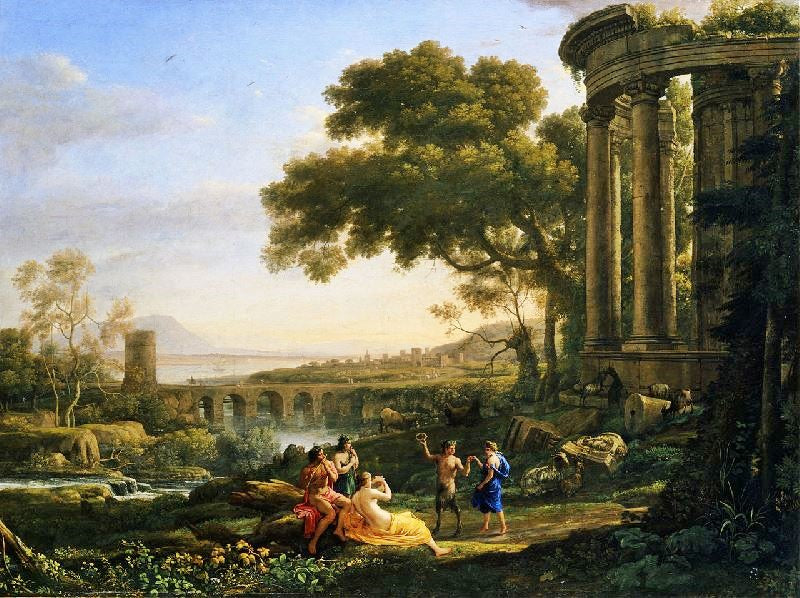 Landscape With Nymph And Satyr Dancing by Claude Lorrain (Gellée)