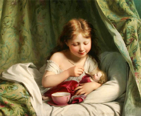 Girl Feeding Her Doll by Fritz Zuber-Buhler