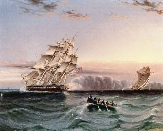 Us Frigate And Privateer by James E. Buttersworth
