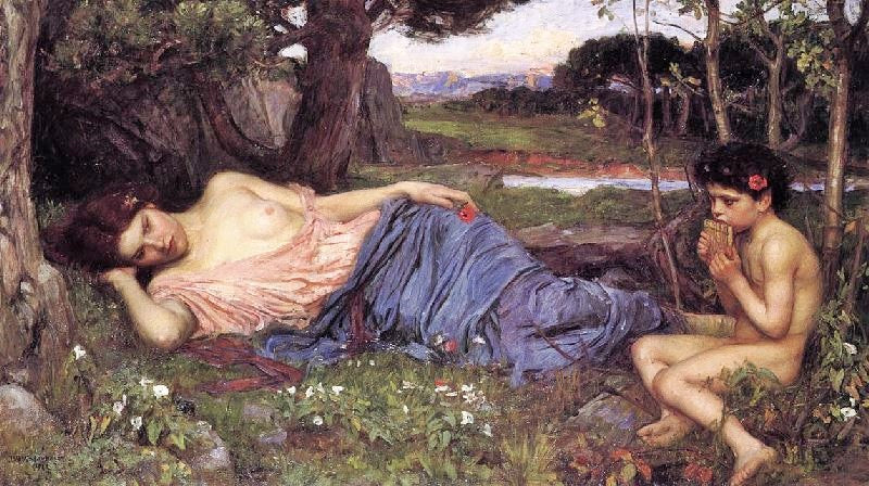 Listening To My Sweet Pipings by John William Waterhouse