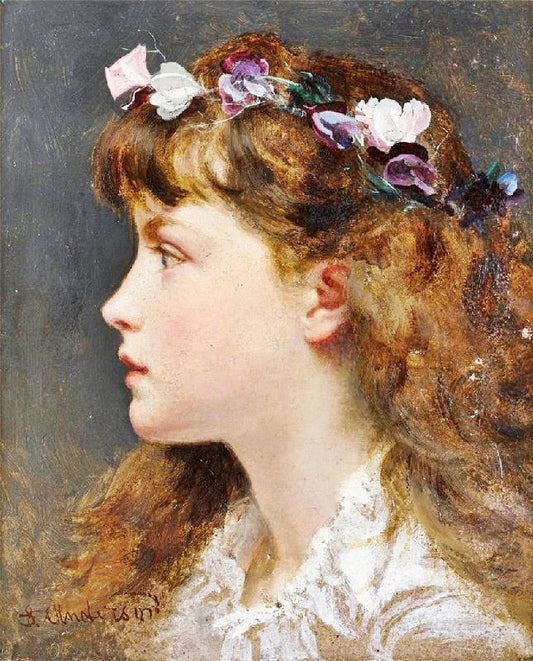 A Young Girl With A Garland Of Flowers In Her Hair by Sophie Anderson
