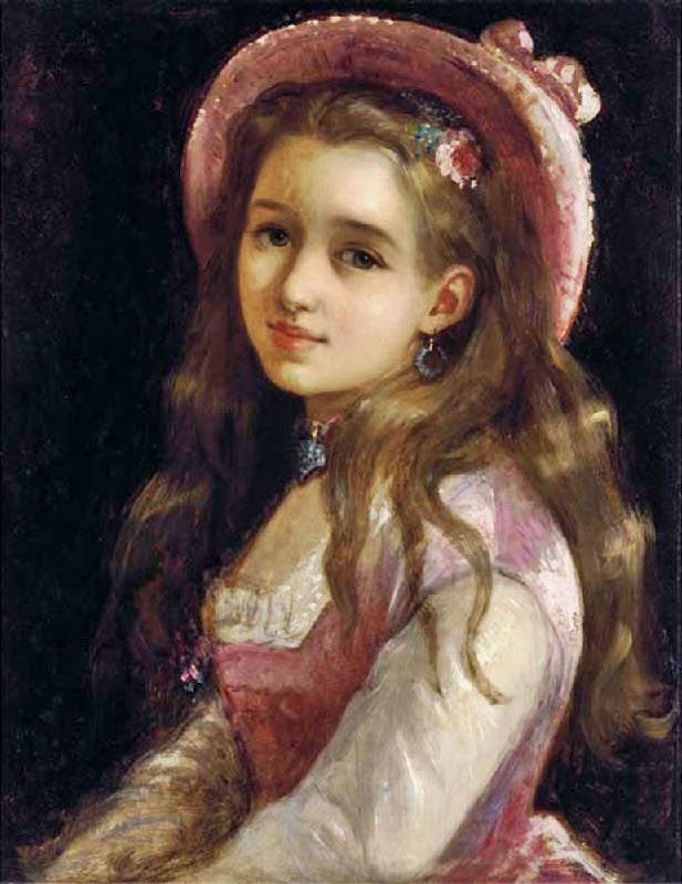 PORTRAIT OF A YOUNG GIRL IN PINK DRESS AND HAT