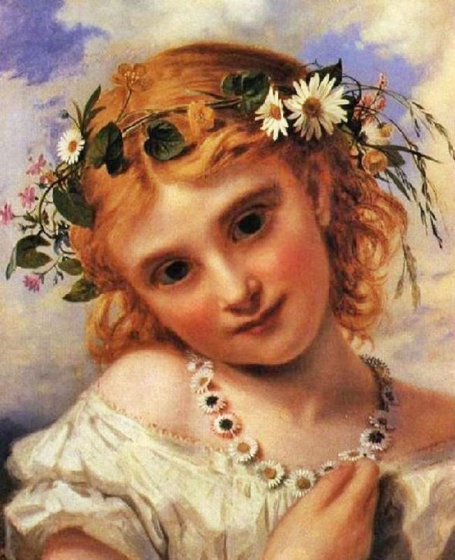 Young Girl With A Garland Of Marguerites by Sophie Anderson