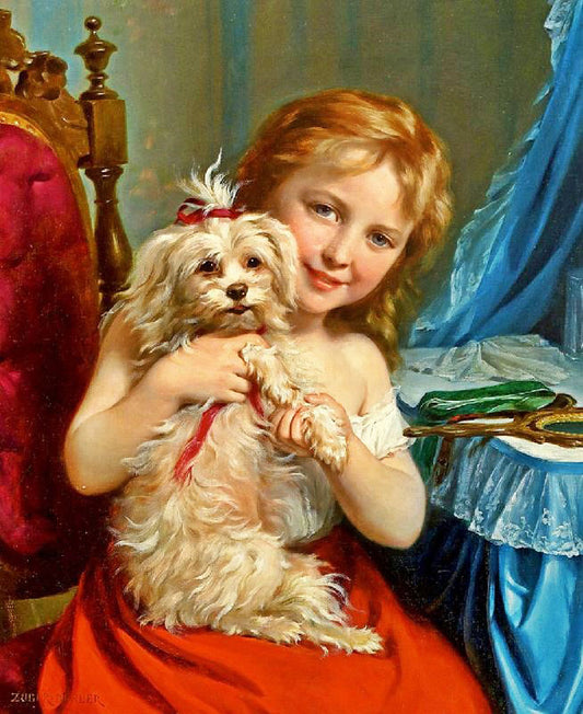 Young Girl With Bichon Frise by Fritz Zuber-Buhler