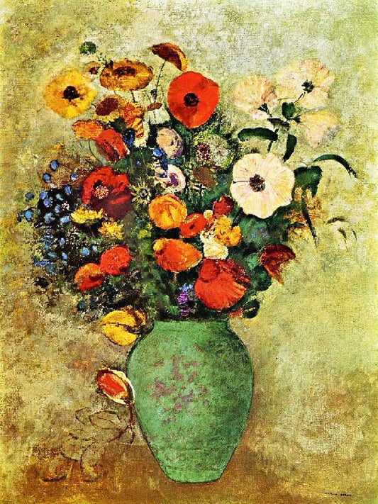 Bouquet Of Flowers In A Green Vase by Odilon Redon