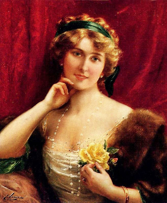 An Elegant Lady With A Yellow Rose by Emile Vernon