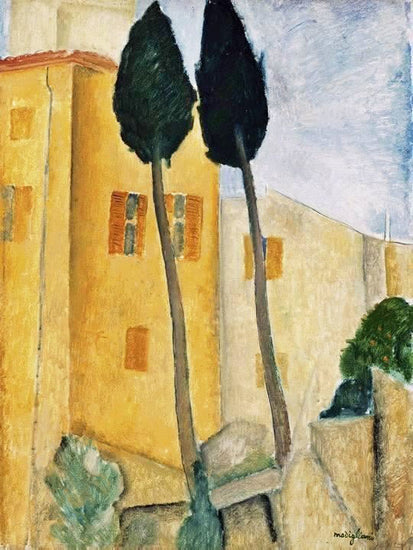 Cypress Trees And Houses, Midday Landscape by Amedeo Modigliani