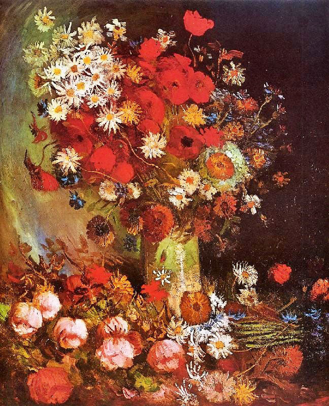 Vase With Poppies, Cornflowers, Peonies And Chrysanthemums by Vincent van Gogh