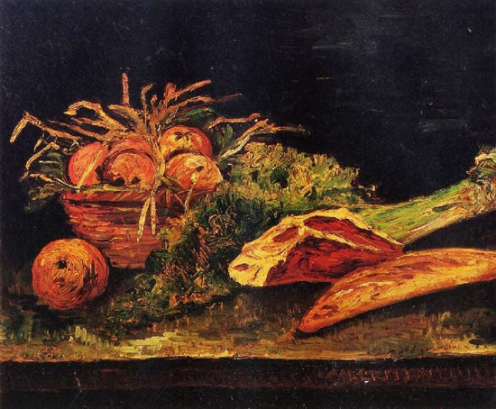 Still Life With Apples, Meat And A Roll by Vincent van Gogh