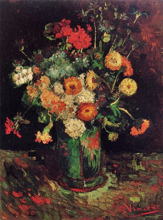 Vase With Zinnias And Geraniums by Vincent van Gogh