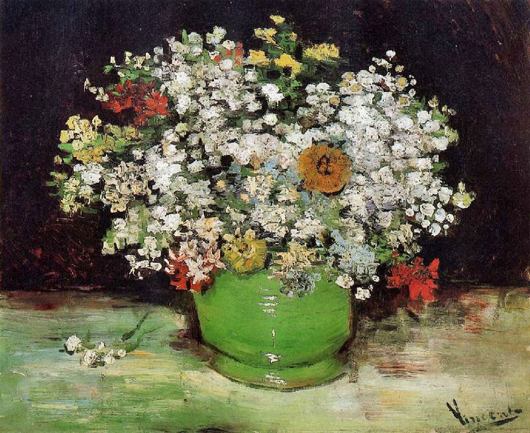 Vase With Zinnias And Other Flowers by Vincent van Gogh