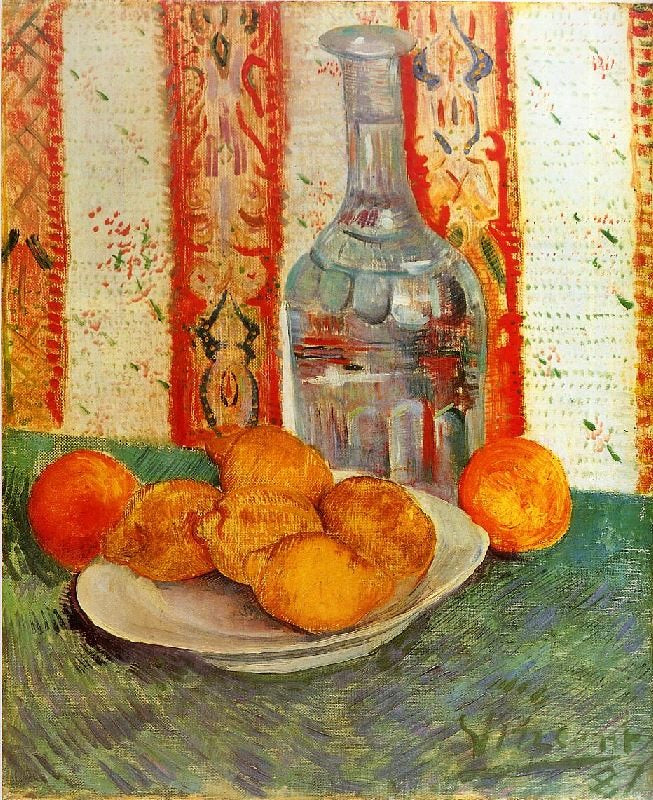 Still Life With Decanter And Lemons On A Plate by Vincent van Gogh