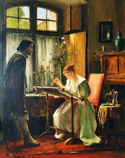 Lady Seated At Her Needlework by Mihály Munkács
